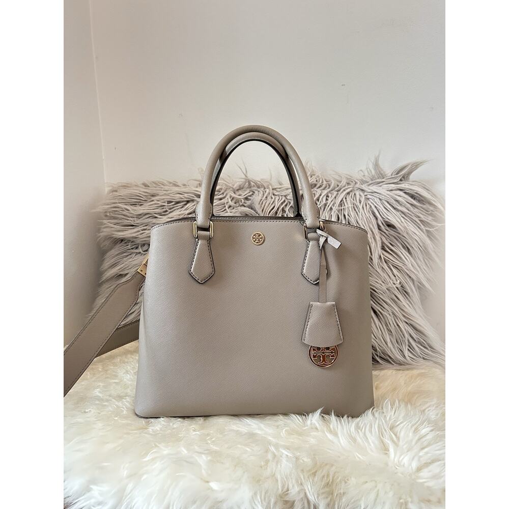 TORY BURCH ROBINSON TRIPLE COMPARTMENT TOTE SHOULDER BAG - Grey